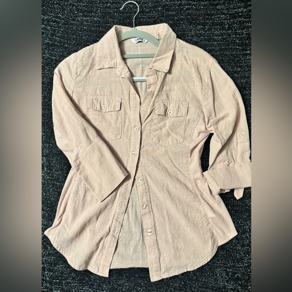 Ci Sono Blush Pink Textured Button-Up